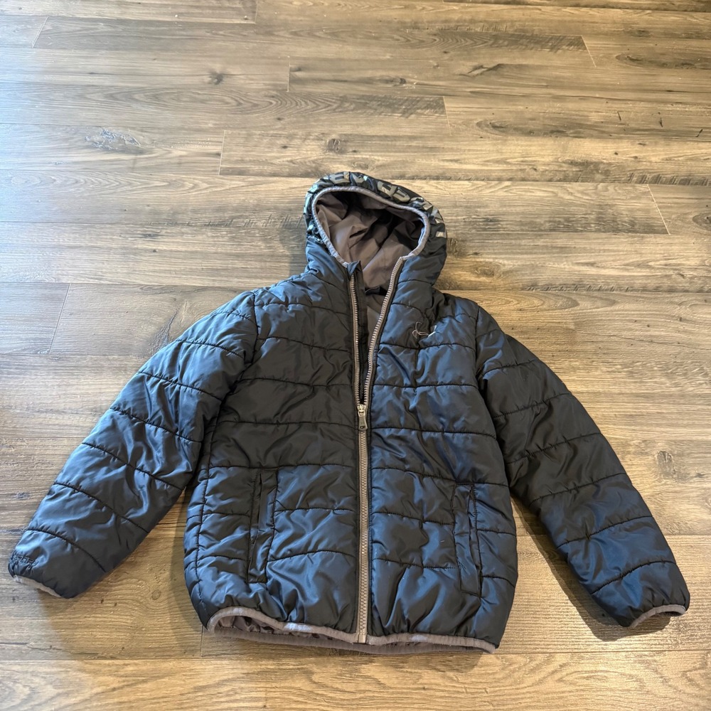 Under Armour ColdGear Boys Youth Small Loose Puffer Coat Jacket‎ Black Hooded